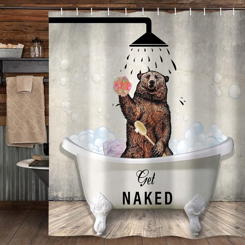 Get Away from Me Funny Bear Kids Bathroom Curtain