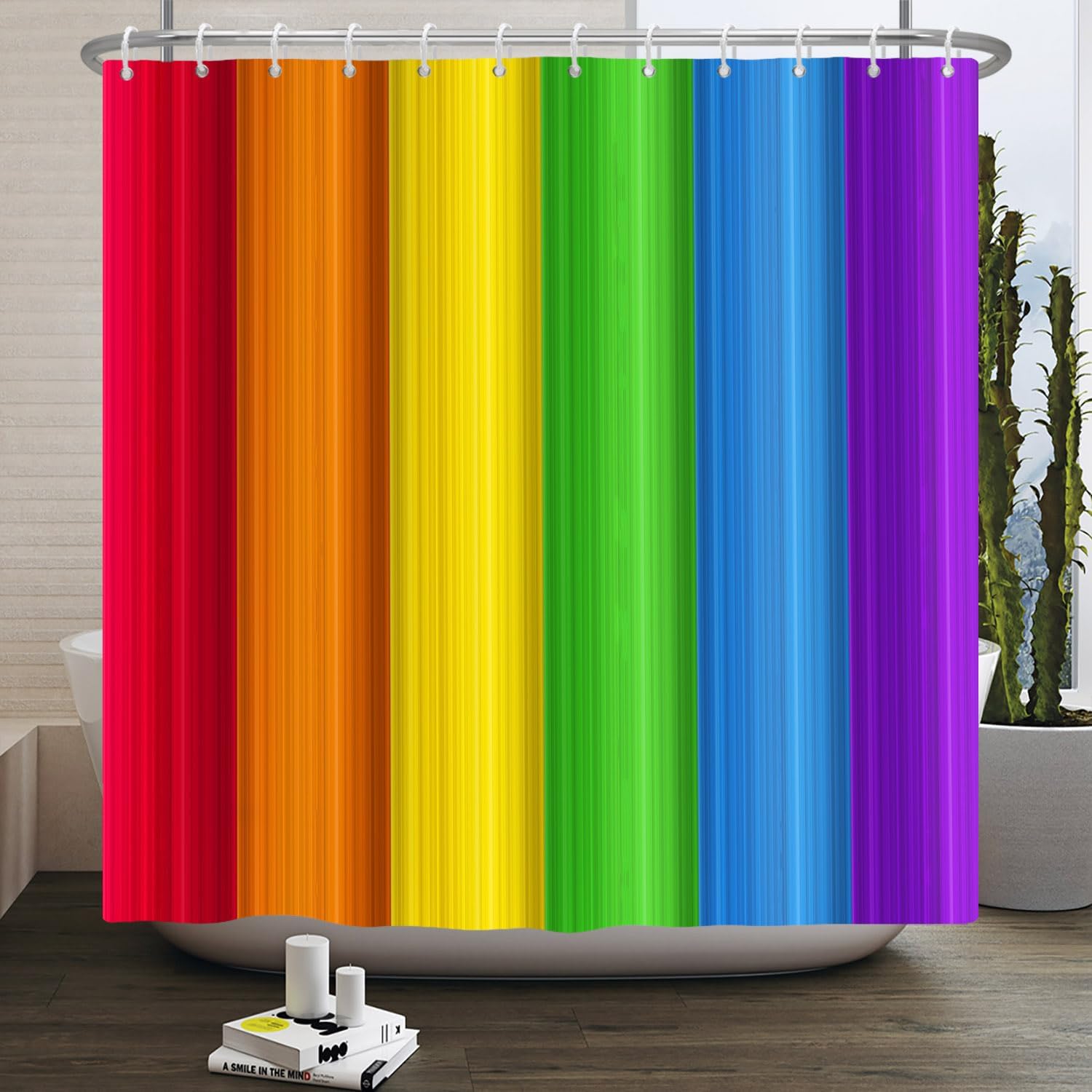 Canessioa Rainbow Stripes Shower Curtain Set