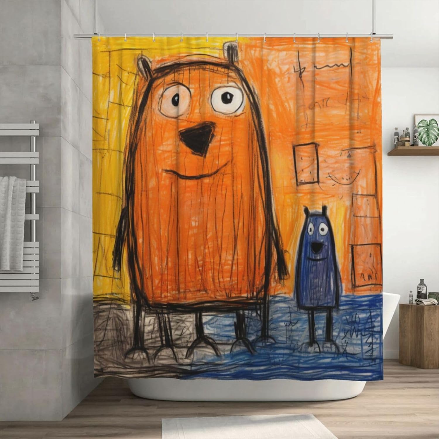 DAOWANGZUO Crayon Drawing shower curtain set Boho theme with 12 hooks