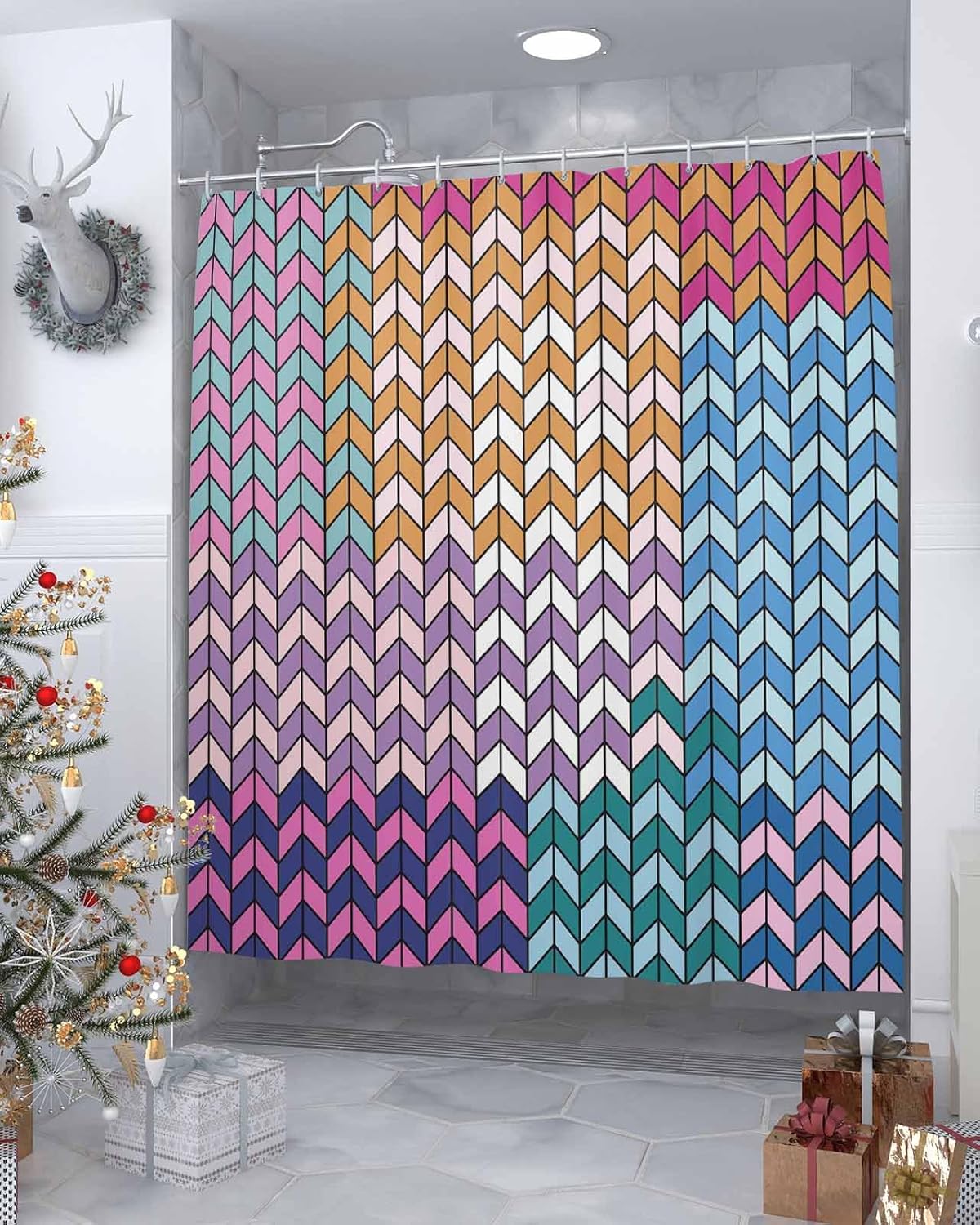 Moroccan geometric shower curtain set with 12 hooks waterproof bath curtain design