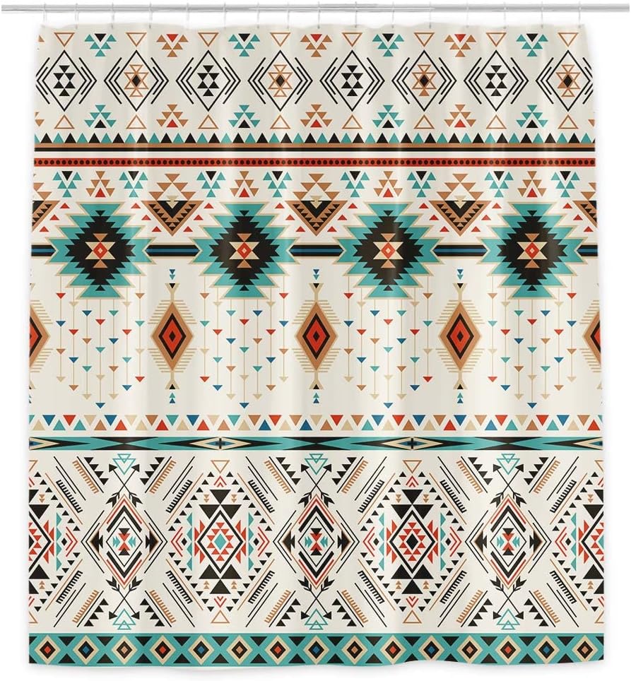 Bzhilja Aztec Triangular Bathroom Curtain Set - Boho Geometric Design for Southwestern Home