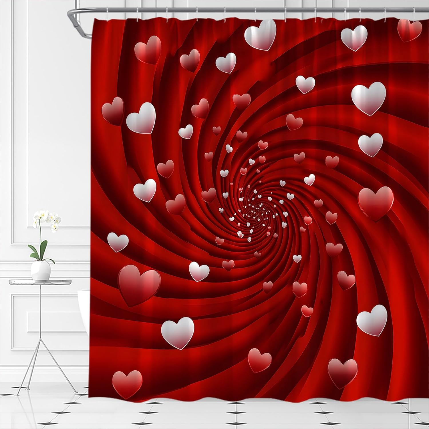 Valentines Day Retro Groovy Red Heart shower curtain 70x70 inches with 12 hooks
