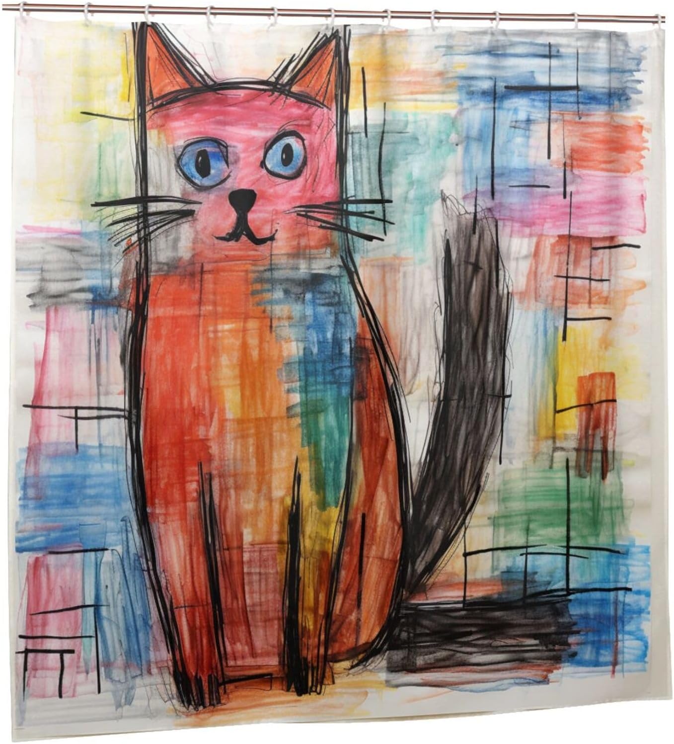 DAOWANGZUO Cute Cat Boho Drawing Shower Curtain Set