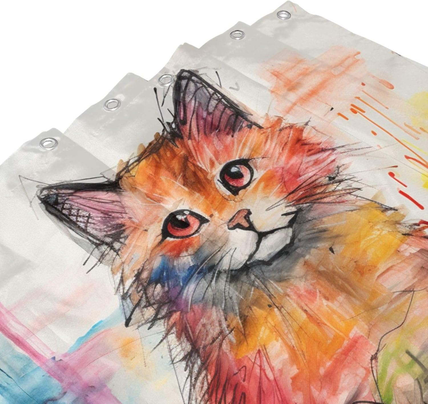 Cute Cat Shower Curtain Set with 12 Hooks 72x72in