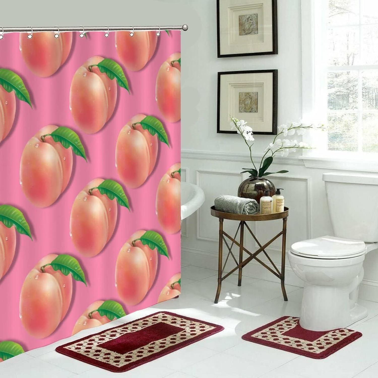 Cute Fruit Bath Curtains 47x71 ModernPolyester WashableBathroom Decor Set withHooks