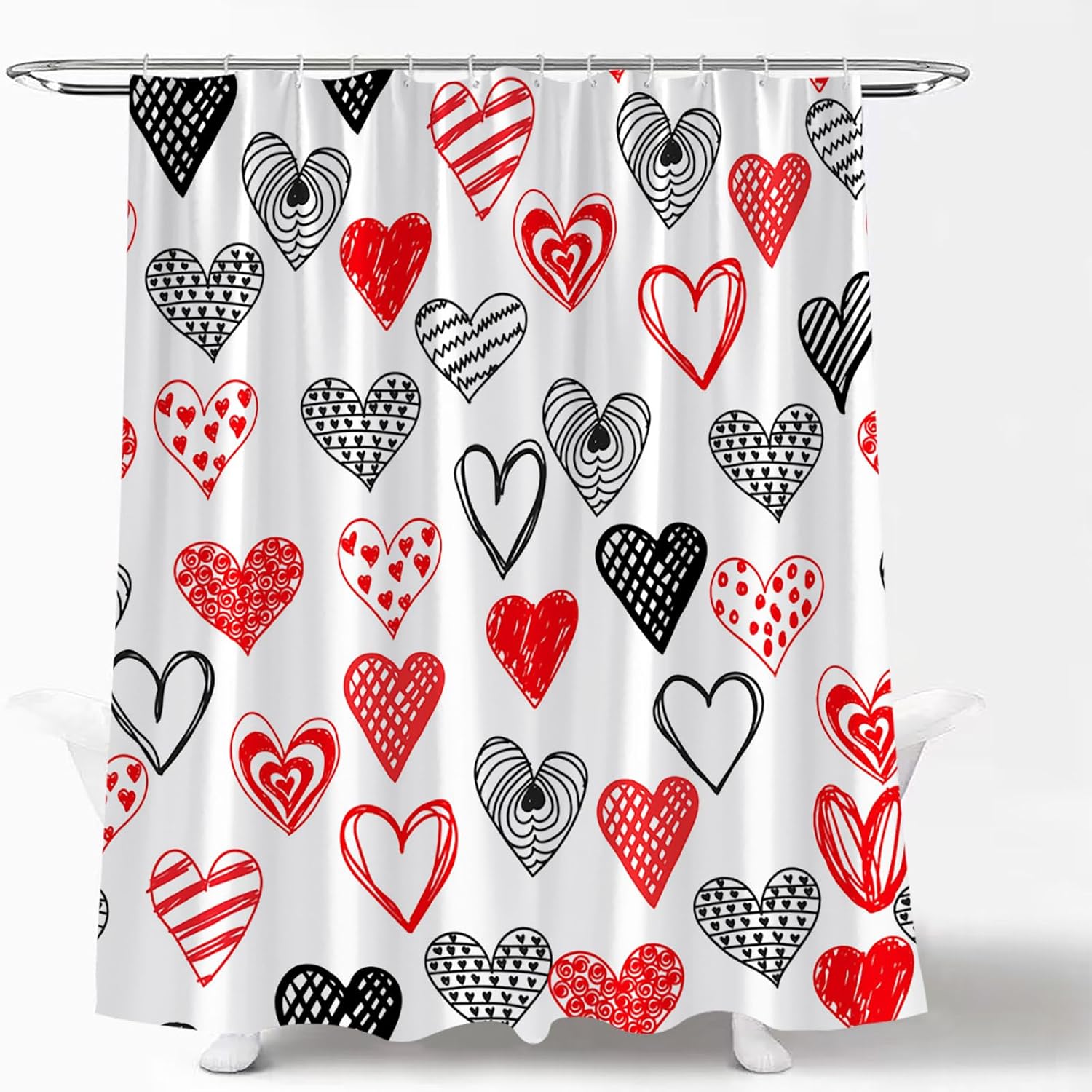 Valentine Heart Shower Curtain Red Black Abstract Design