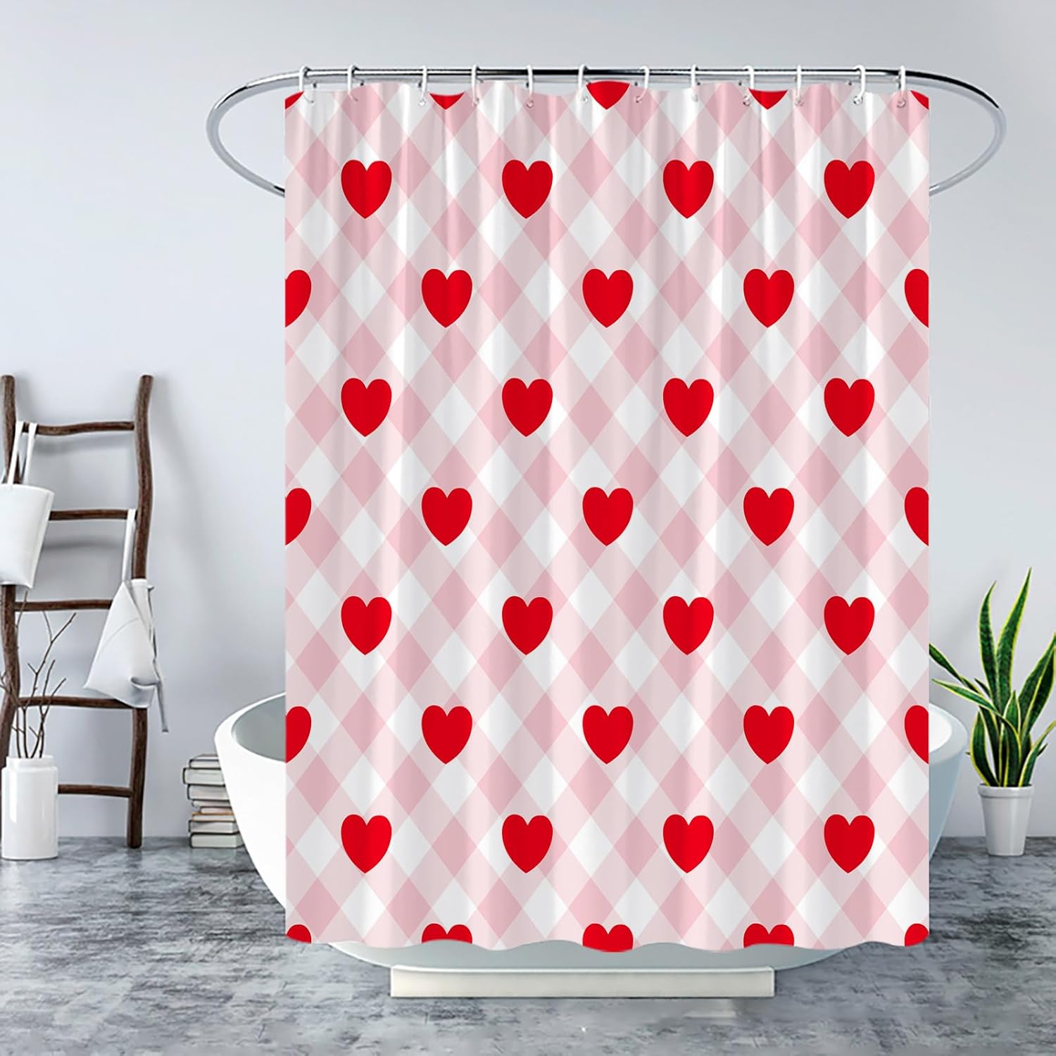 Sweet Heart Bathroom Curtain with Falling Love Balloons Perfect for Valentines Day