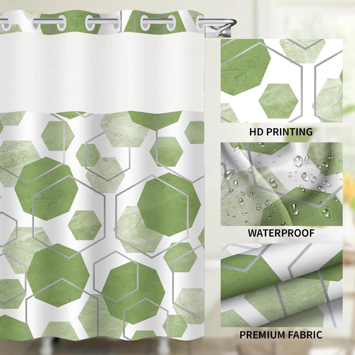 Elegant Sage Green Geometric Shower Curtain
