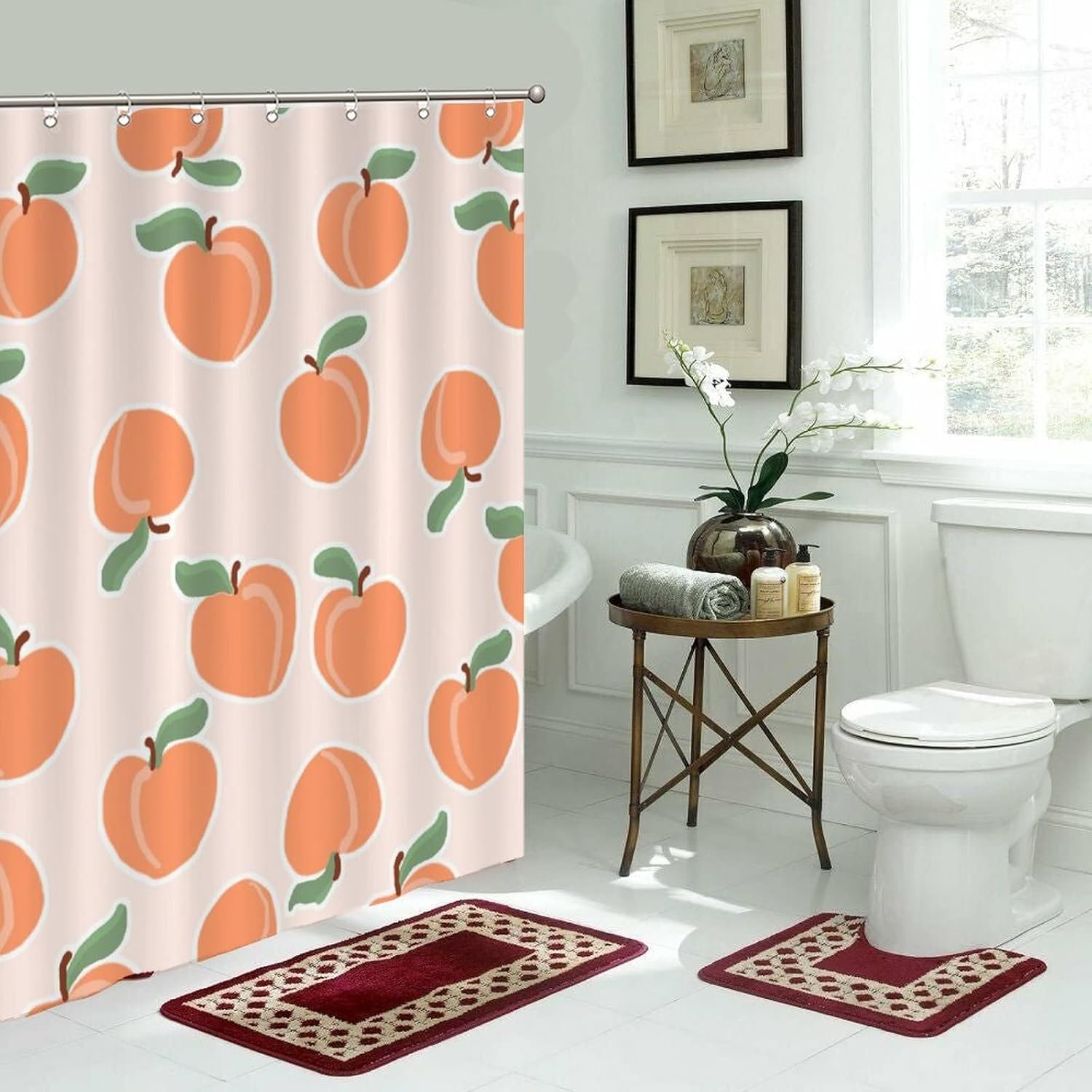 Cute Fruit Shower Curtains 59 x 71 Peach Modern Set with Hooks