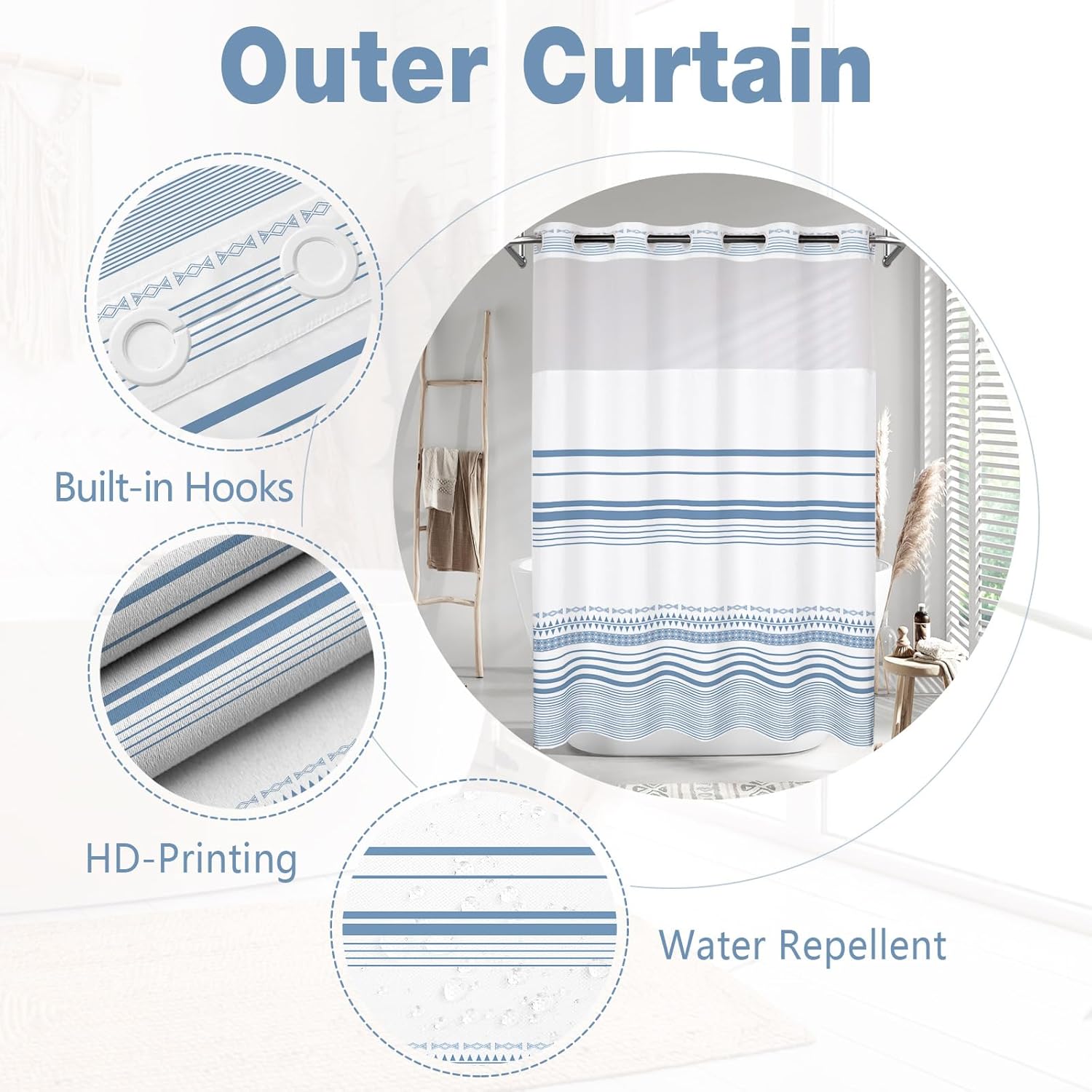 Elegant No-Hook Shower Curtain Set