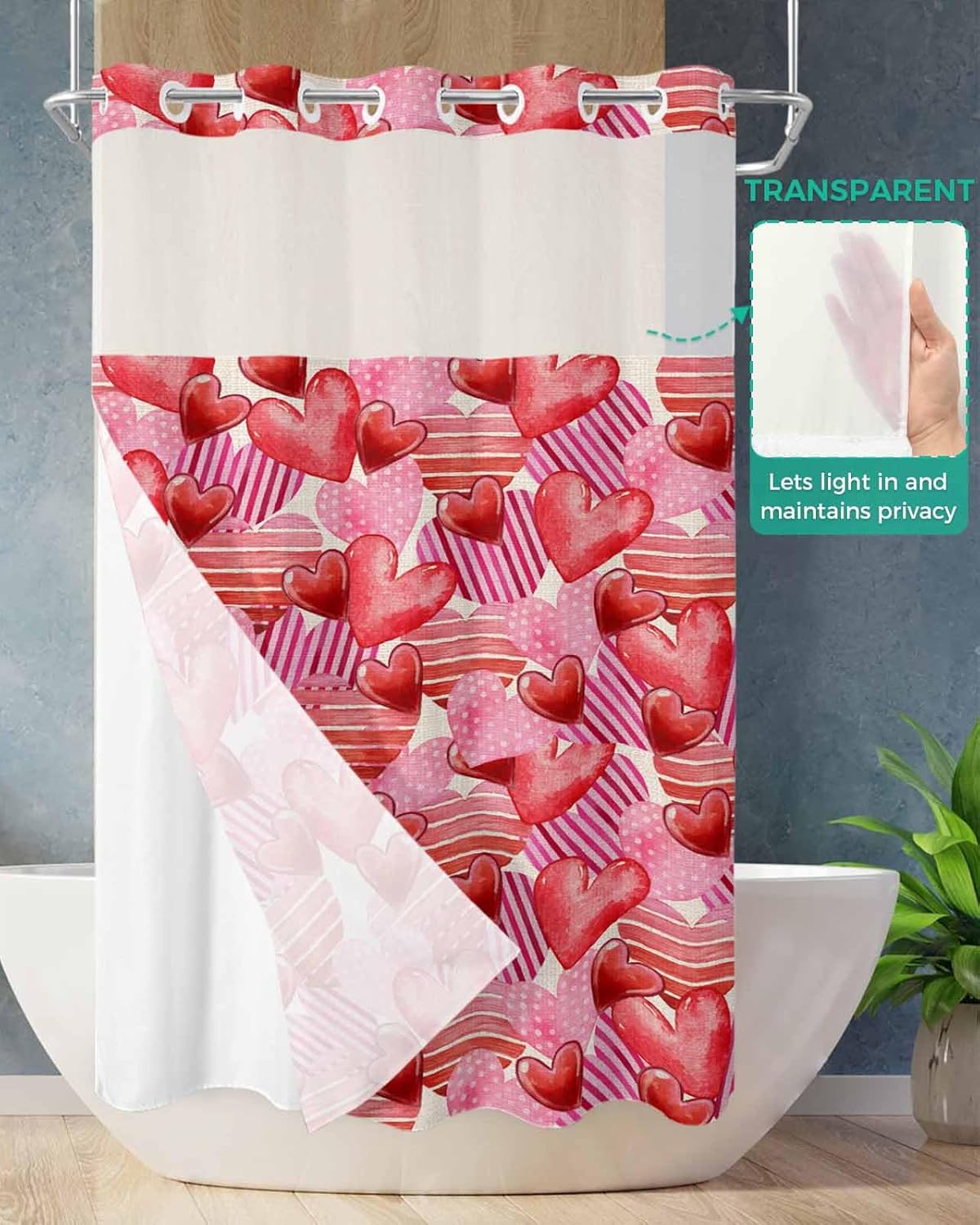 Waterproof See-Through No-Hook Shower Curtain Set