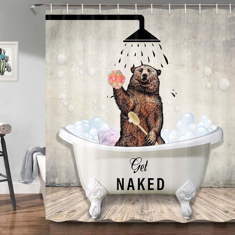 Get Away from Me Funny Bear Kids Bathroom Curtain