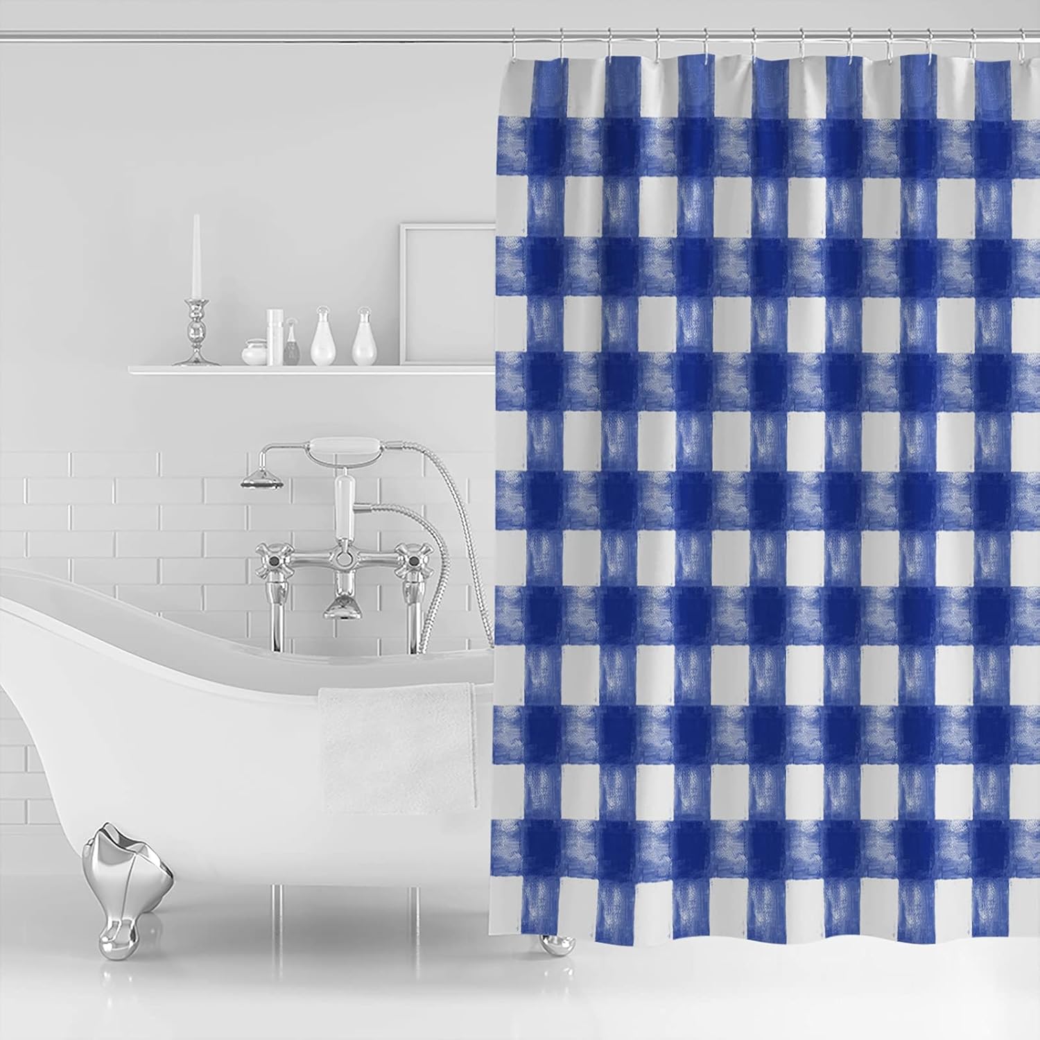 Savannan Watercolor Check Shower Curtain Set