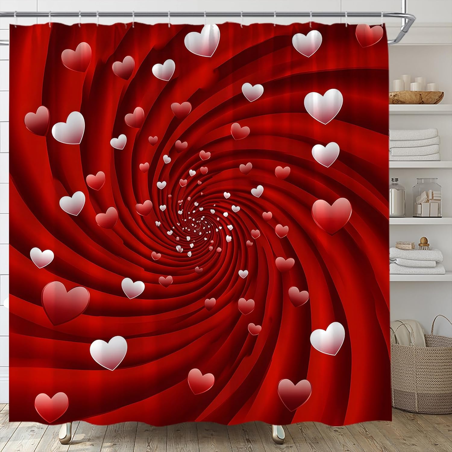 Valentines Day Retro Groovy Red Heart shower curtain 70x70 inches with 12 hooks