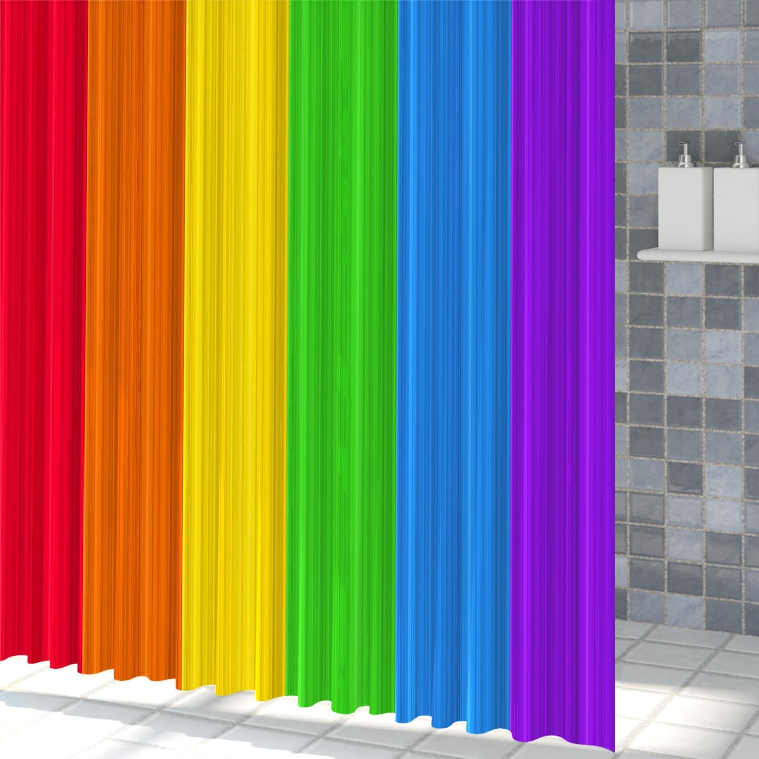 Canessioa Rainbow Stripes Shower Curtain Set