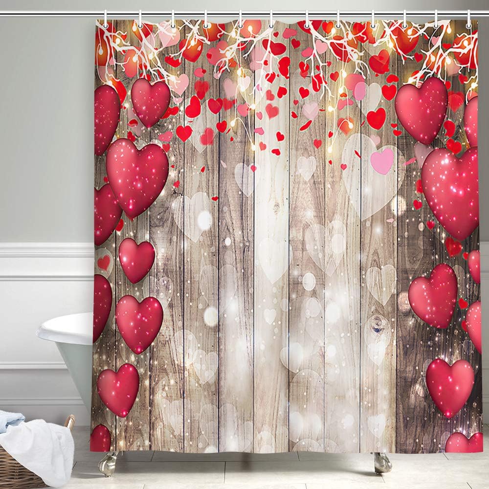 NYMB Valentine Rustic Heart Bashroom Shower Curtain