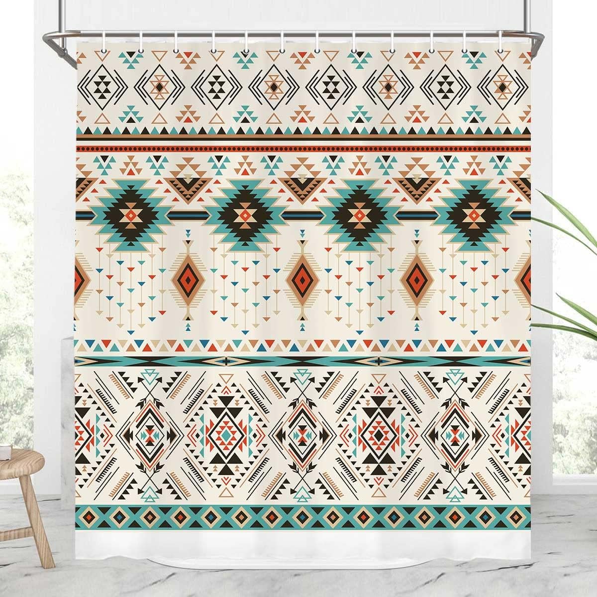 Bzhilja Aztec Triangular Bathroom Curtain Set - Boho Geometric Design for Southwestern Home