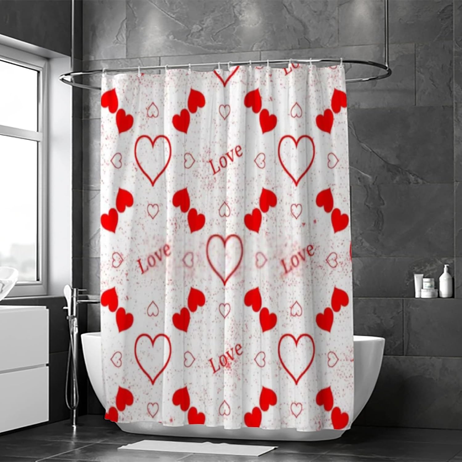 Sturdy Red Heart Design Bathroom Shower Curtain