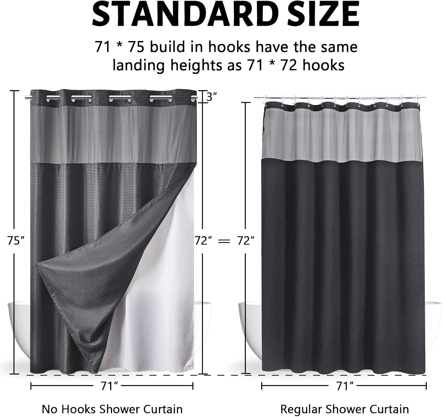 Furlinic No-Hook Waffle Weave Carpeted Shower Curtain Set