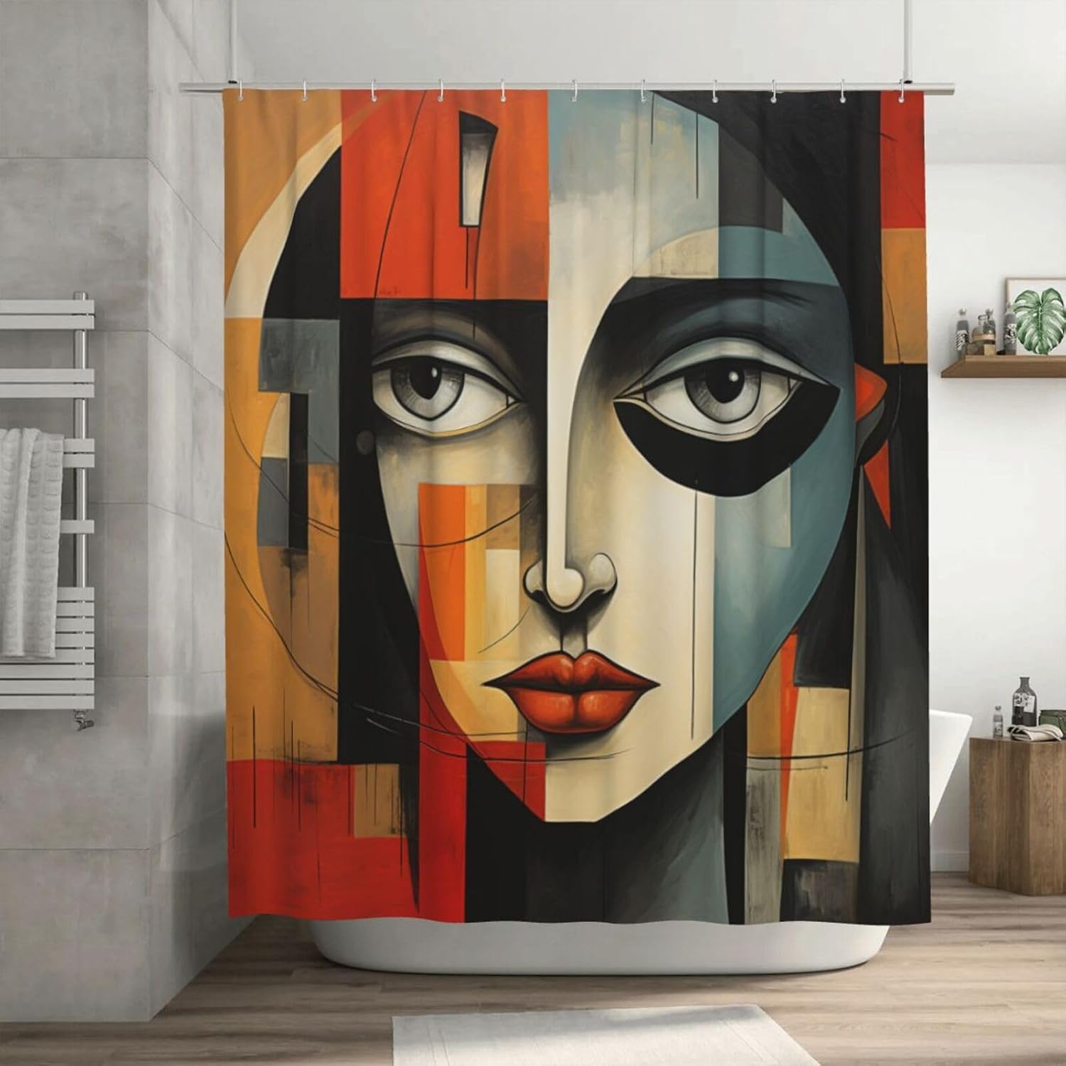 DAOWANGZUO Boho Face Shower Curtain Set Luxury Oil Painting Design