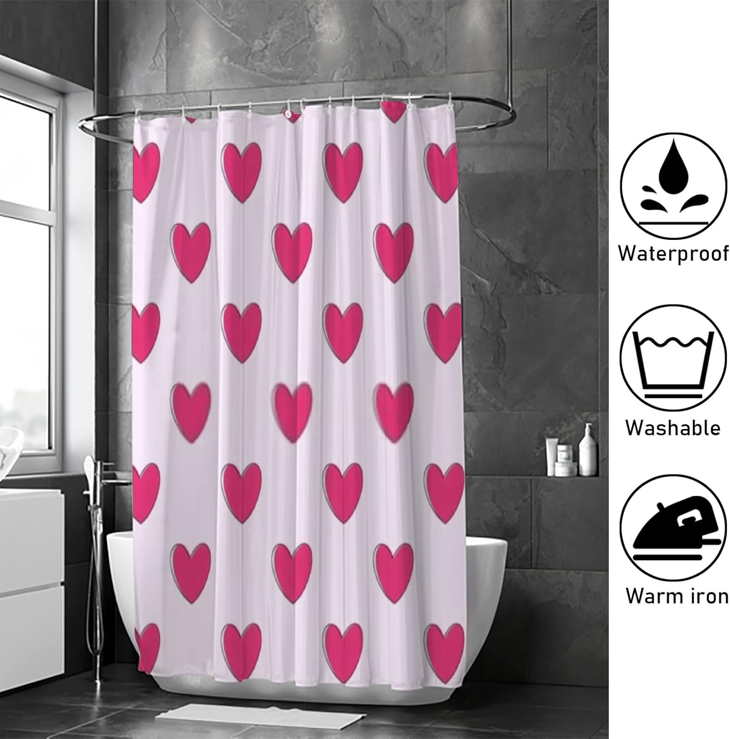 Hapuxt Romantic Heart Shower Curtain Set 60x72 Inch