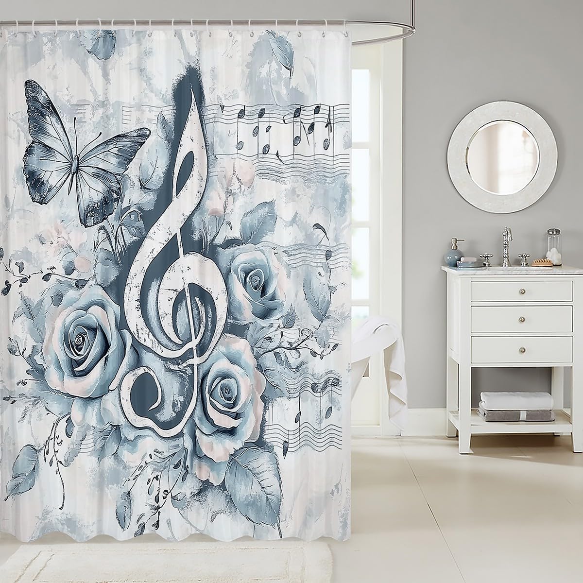 72x72 Music Notes Blue Bath Curtain