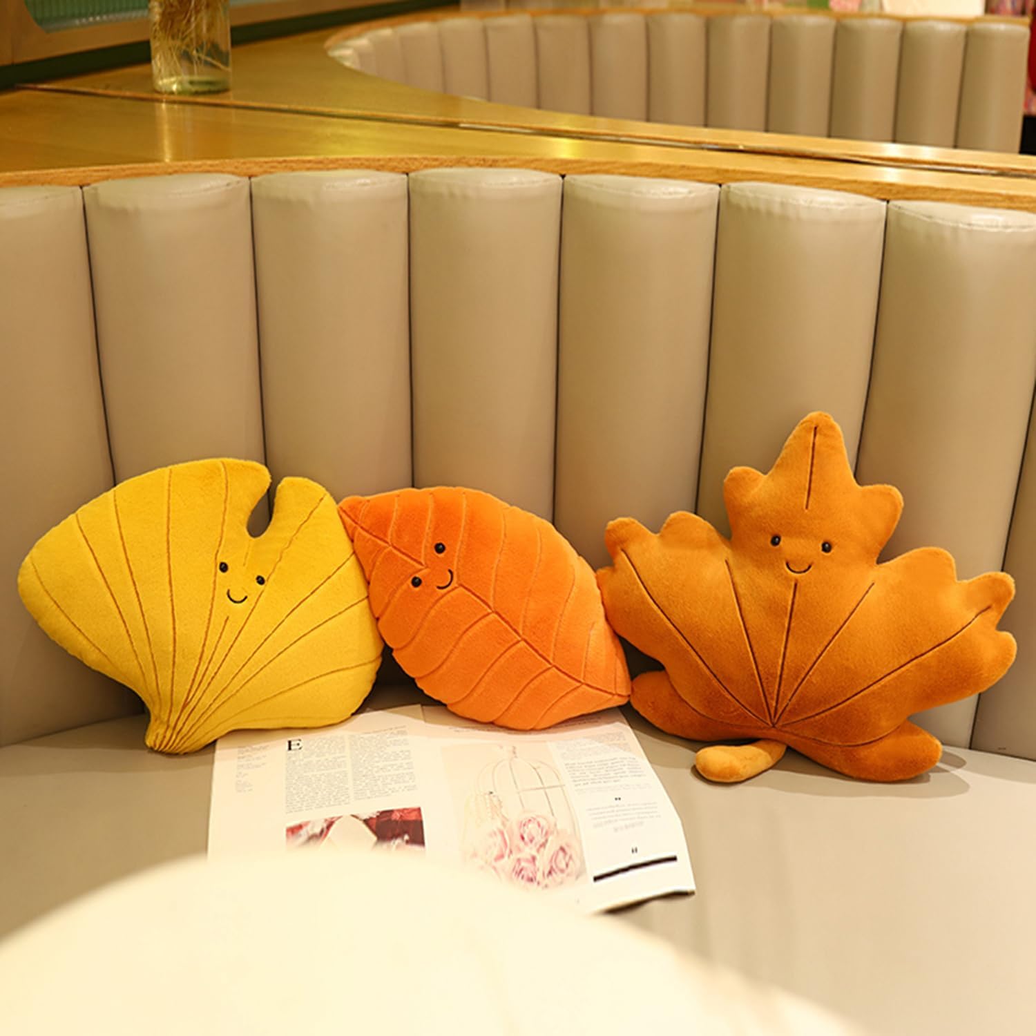 Soft Plush Orange Leaf Pillow for Home Decor