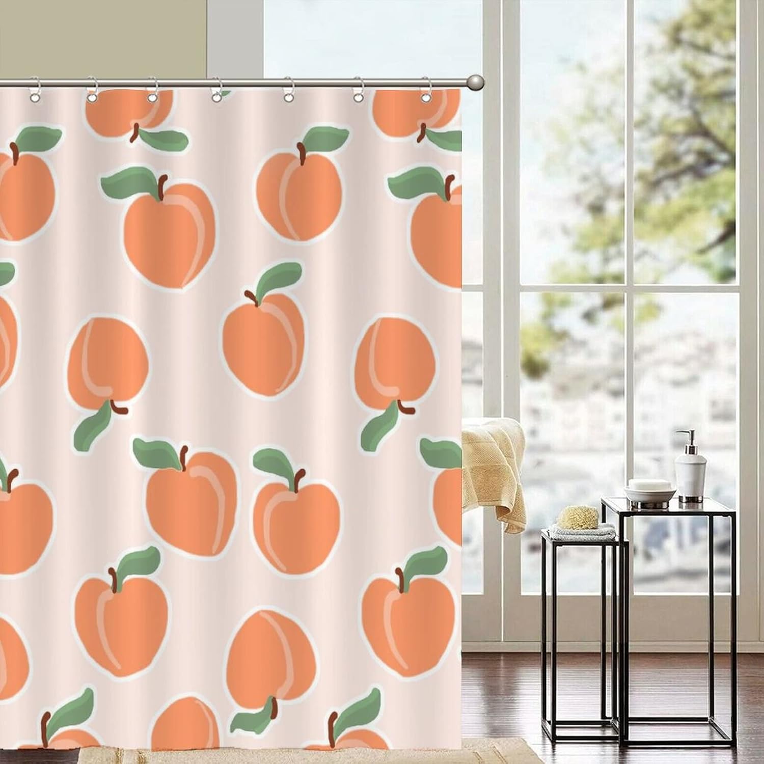 Cute Fruit Shower Curtains 59 x 71 Peach Modern Set with Hooks