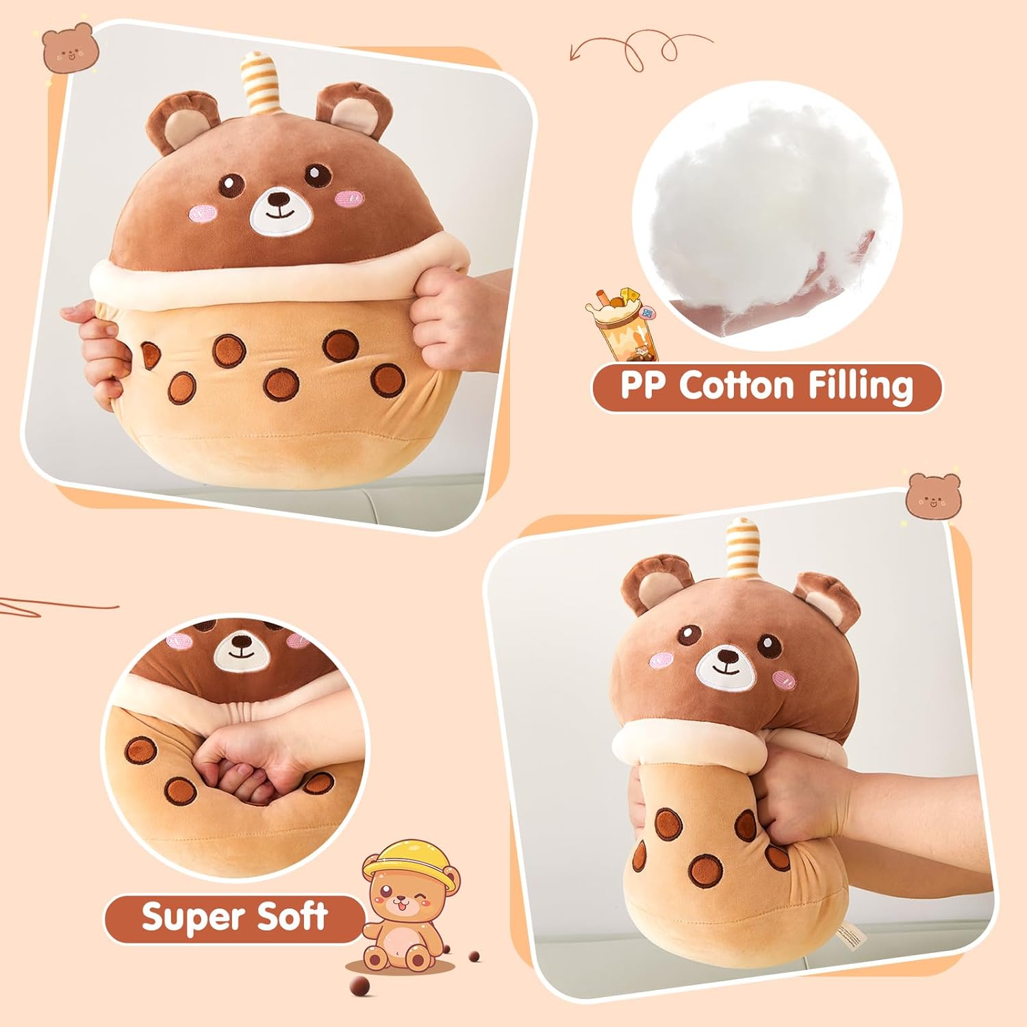 Boba Bear Plush Pillow - 12 Inch