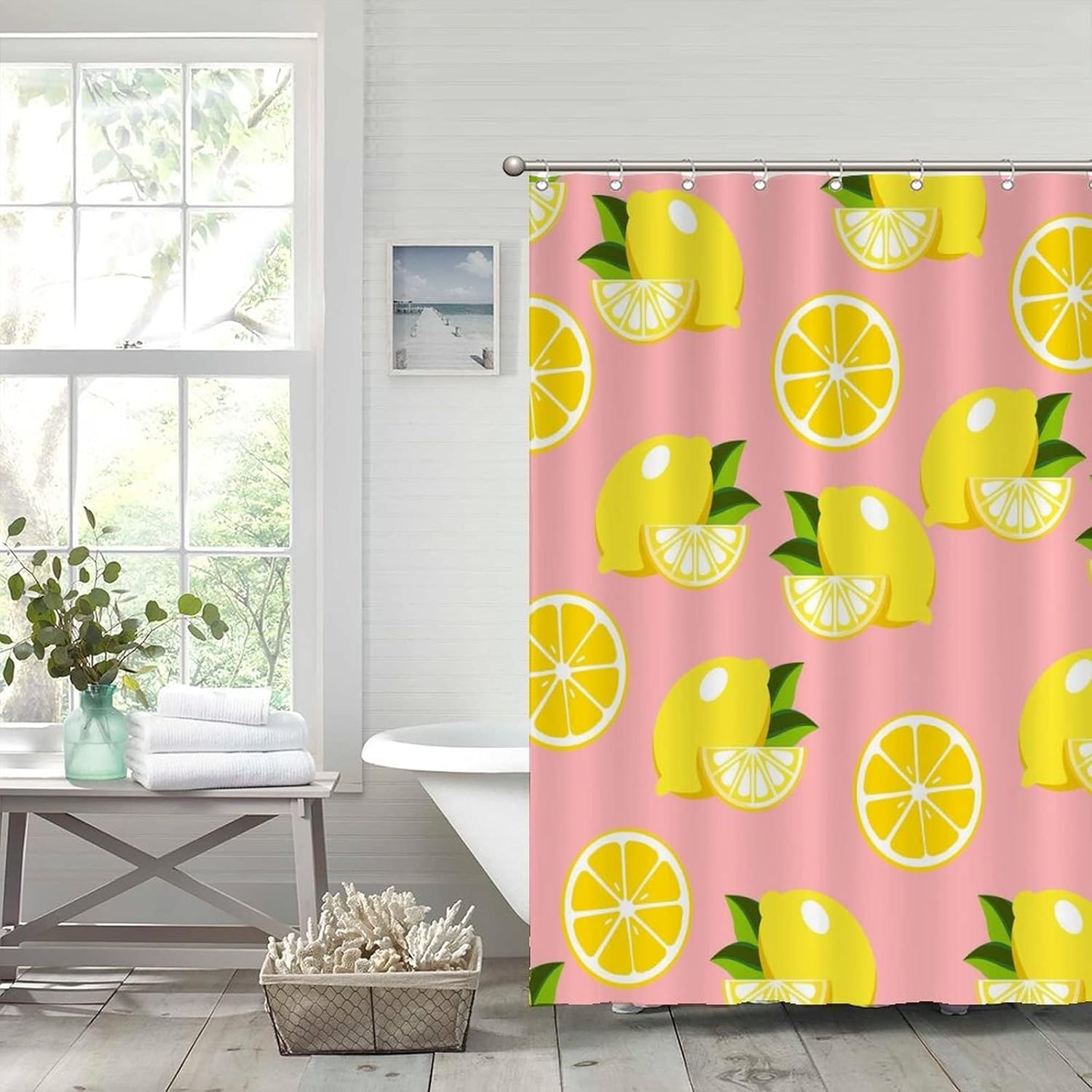 Natural Bath Curtains 59 x 71 Lemon Fruit Abstract