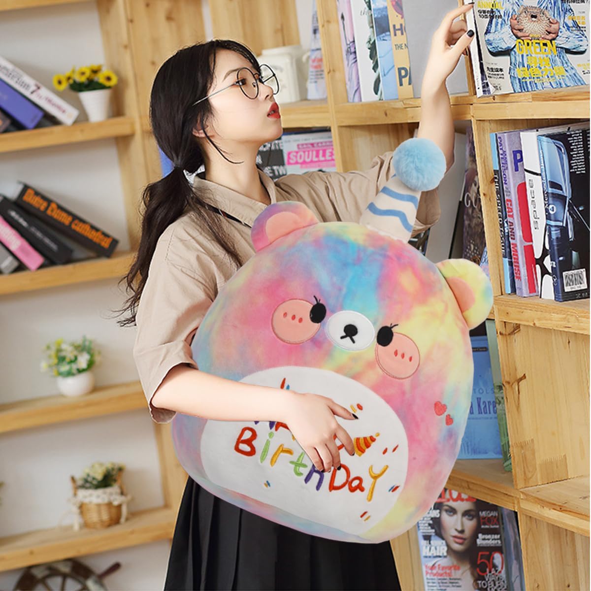 ARELUX 18in Cute Color Bear Plush Pillow