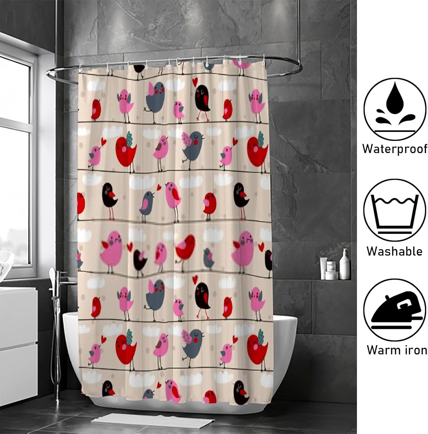 ZHIMI Cute Bird Shower Curtain Waterproof Washable 60x72in