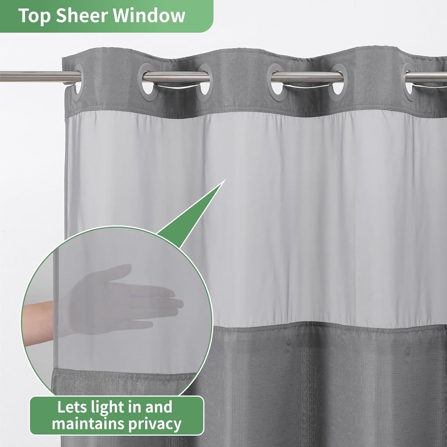 Luxury Hotel Quality Gray Shower Curtain with Liner