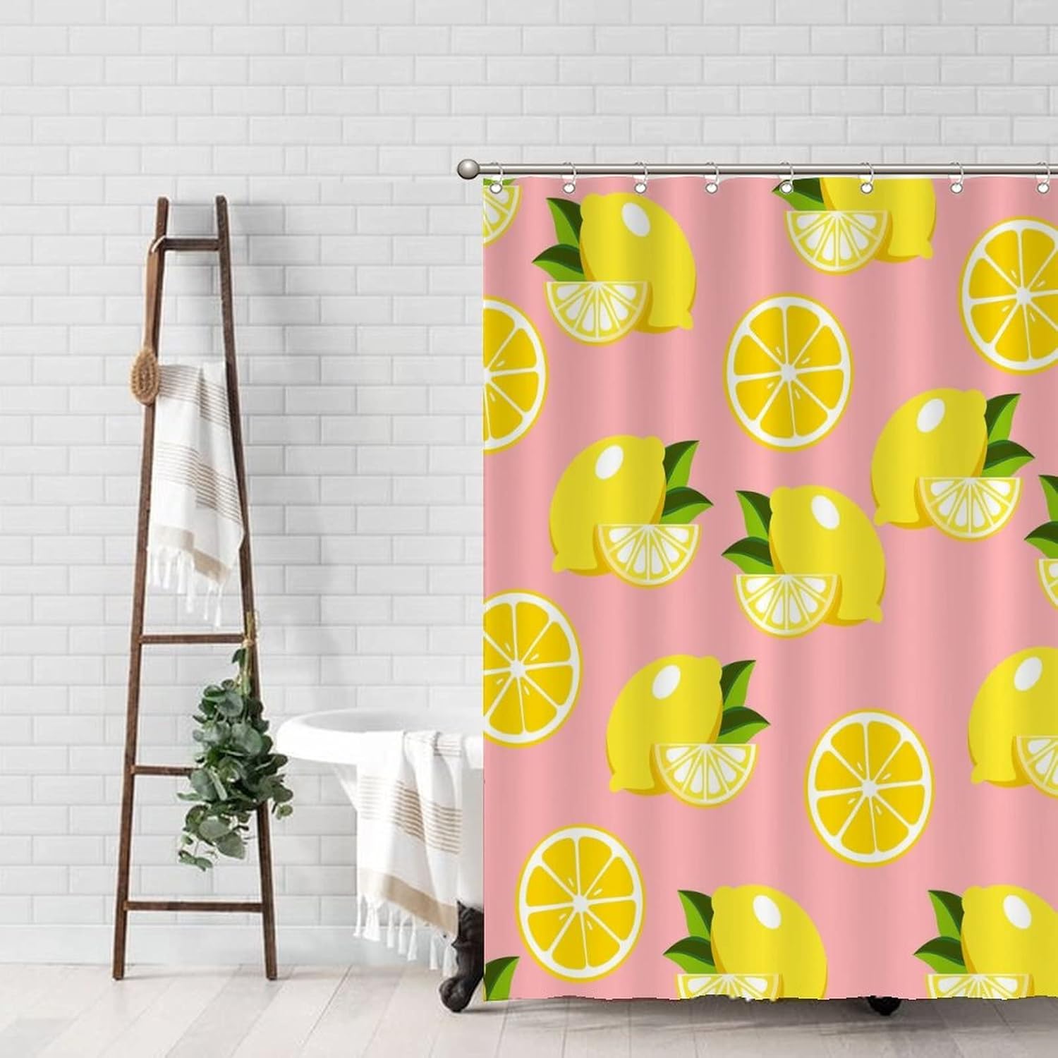 Natural Bath Curtains 59 x 71 Lemon Fruit Abstract