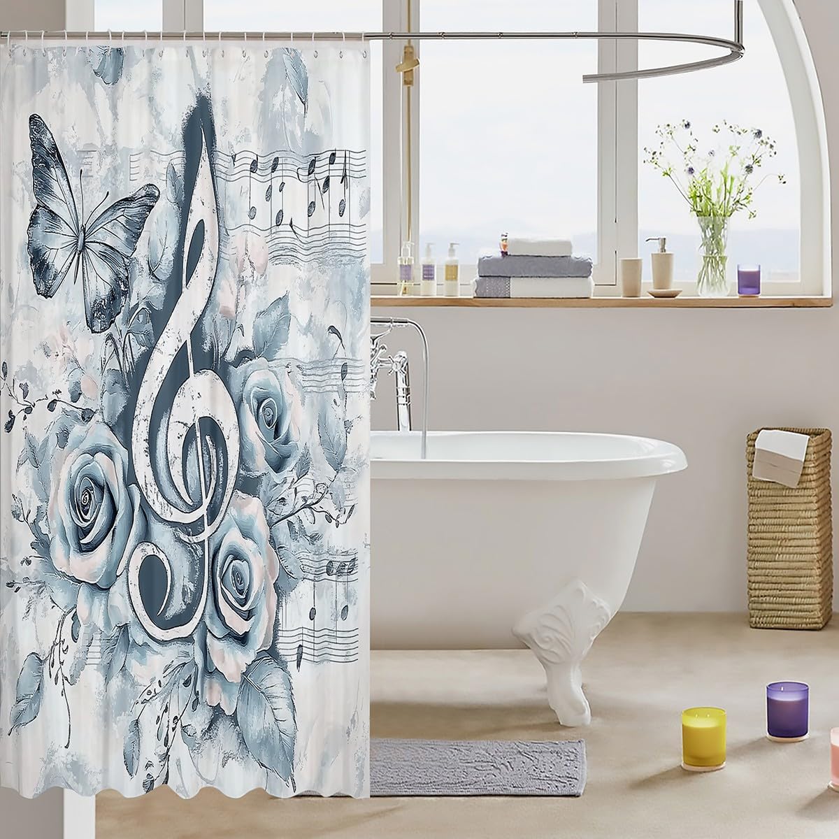 72x72 Music Notes Blue Bath Curtain