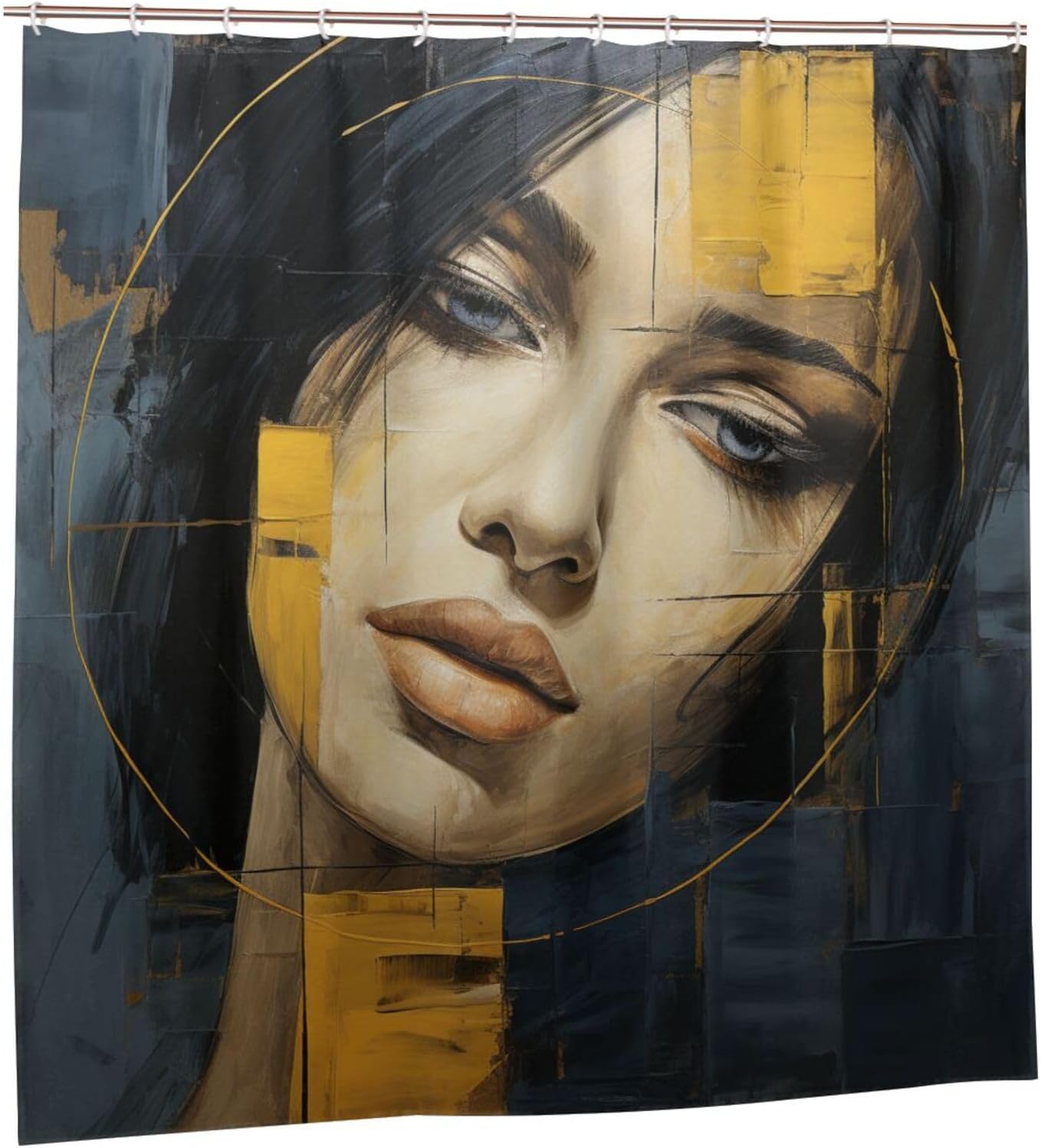 Luxury Oil Painting Face Shower Curtain Set with 12 Hooks