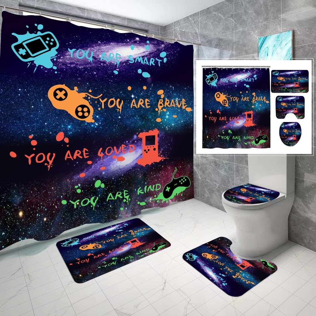 boys gaming Bathroom shower curtain set