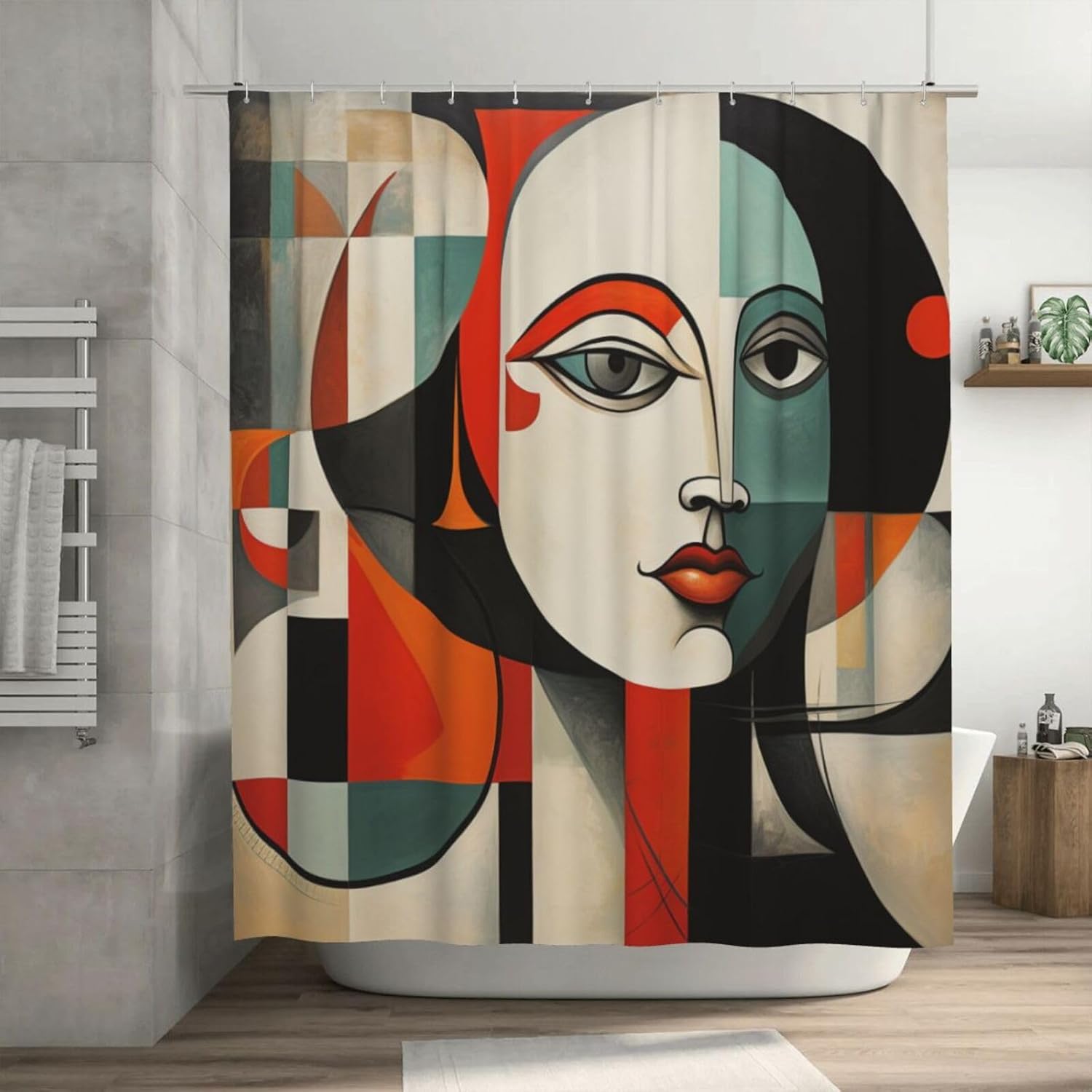 Abstract Boho Shower Curtain Luxury Oil Painting RedBlackBlue