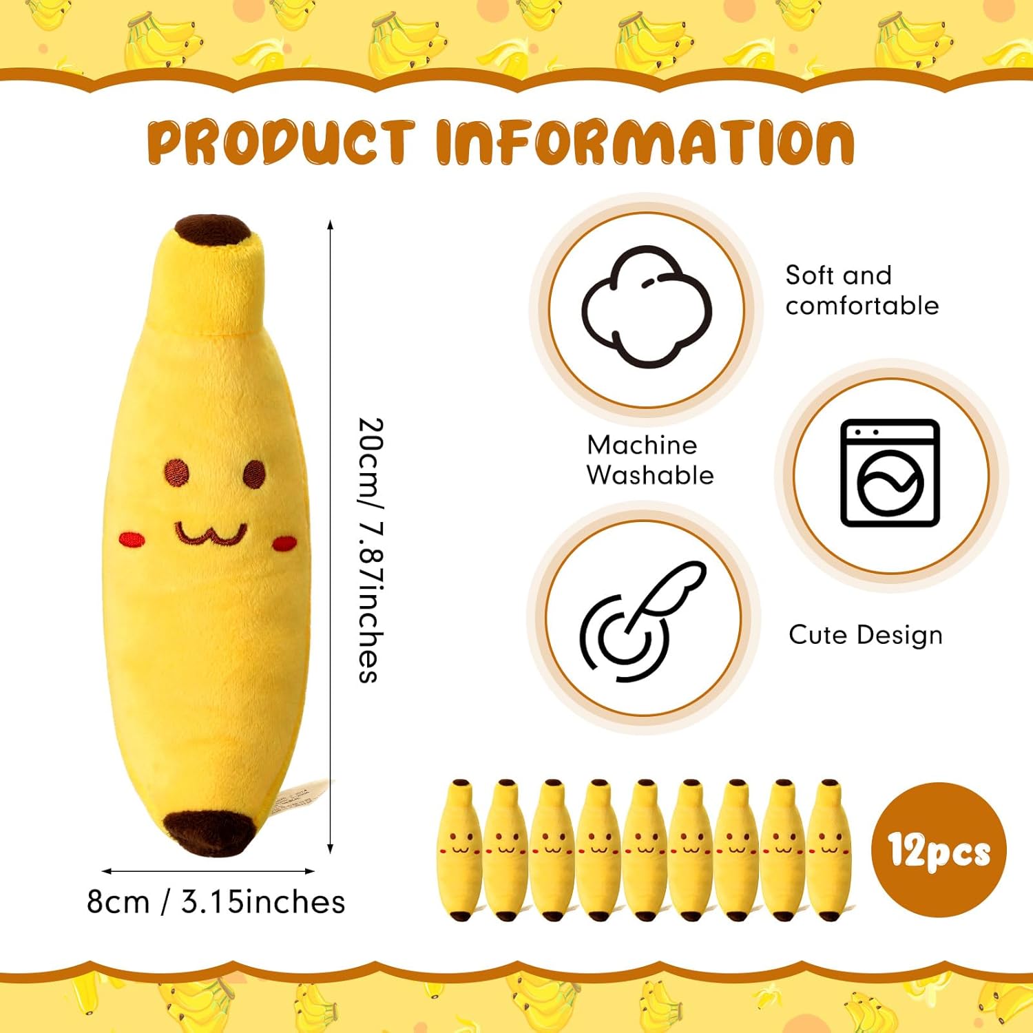 Hiboom 12-Piece Banana Plush Pillow Set