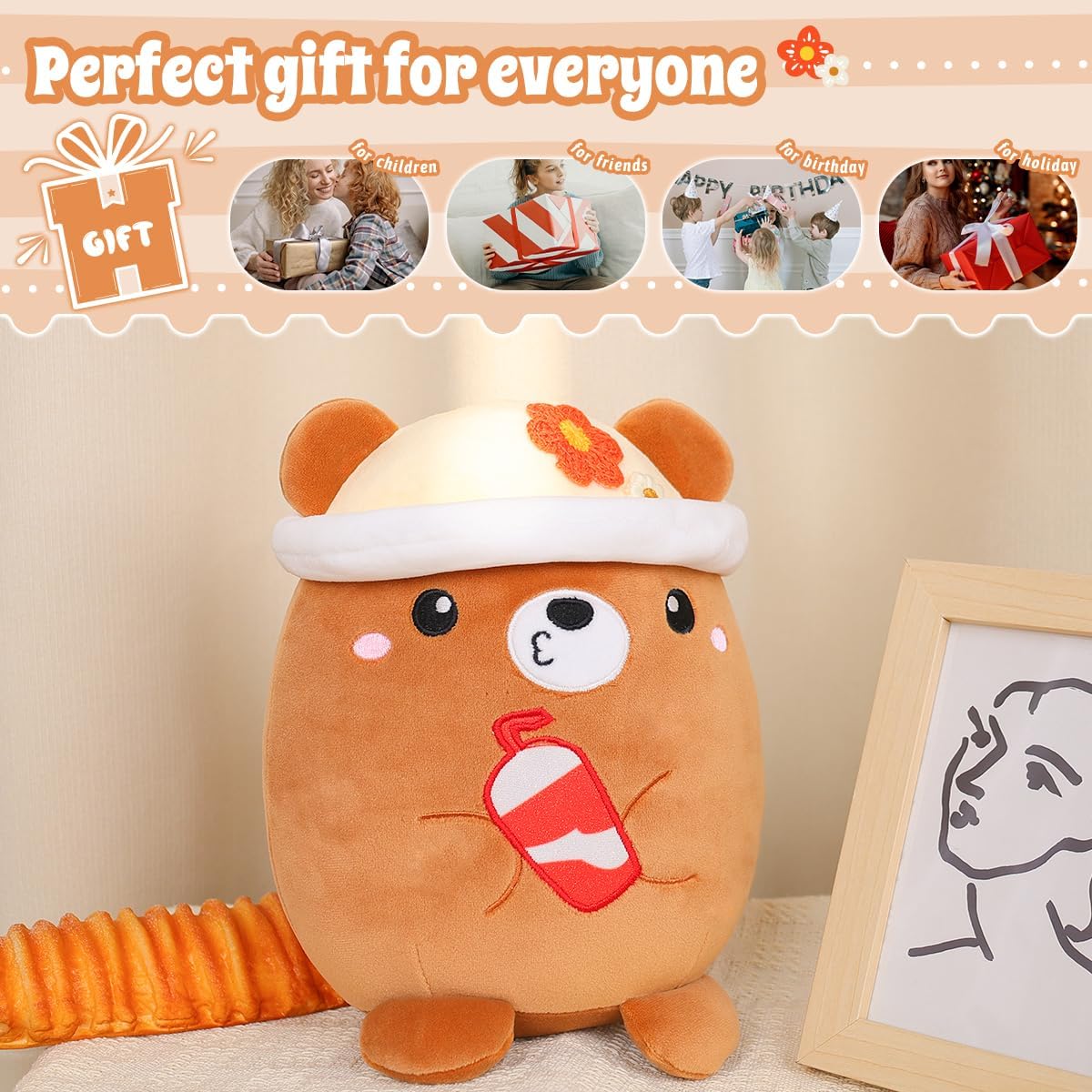 AIXINI Cute Brown Bear Plush Pillow 8 Inch Stuffed Animal Toy