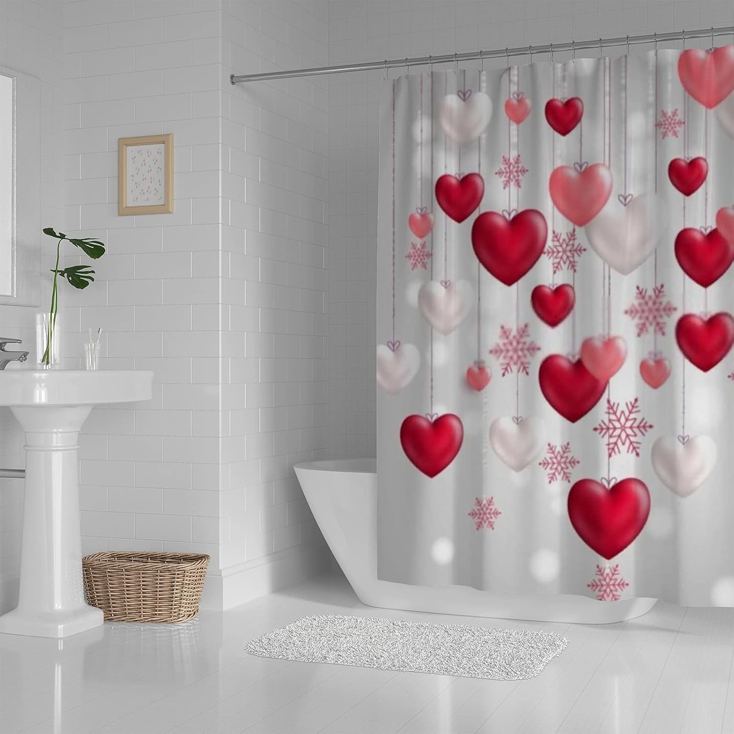 Hapuxt Heart Red Romantic Waterproof Shower Curtain