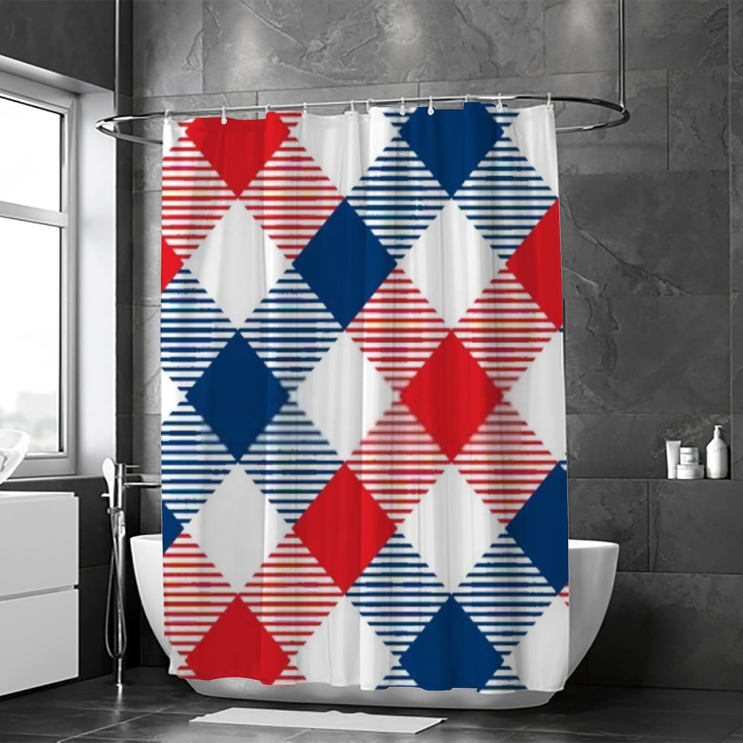 Hapuxt Gingham Red Blue Shower Curtains Durable Machine Washable