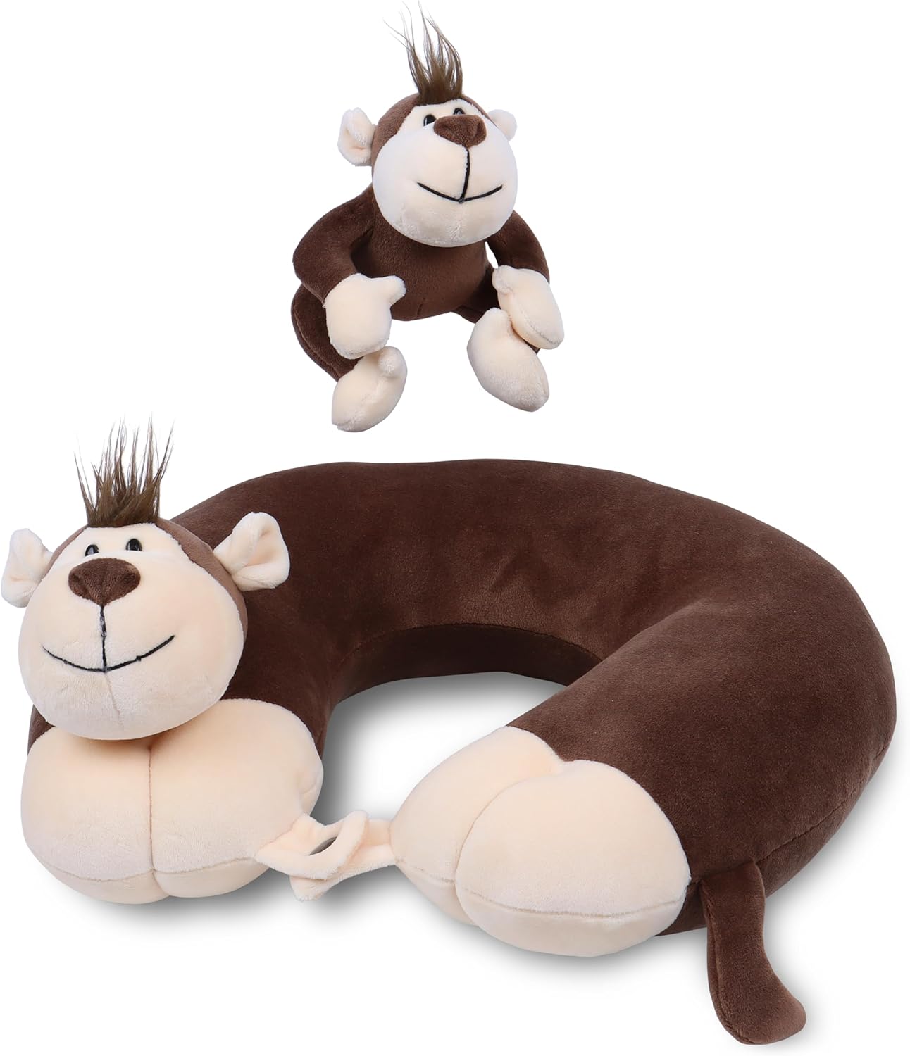 Kids Neck Pillow with Monkey Stuffed Animal for Travel