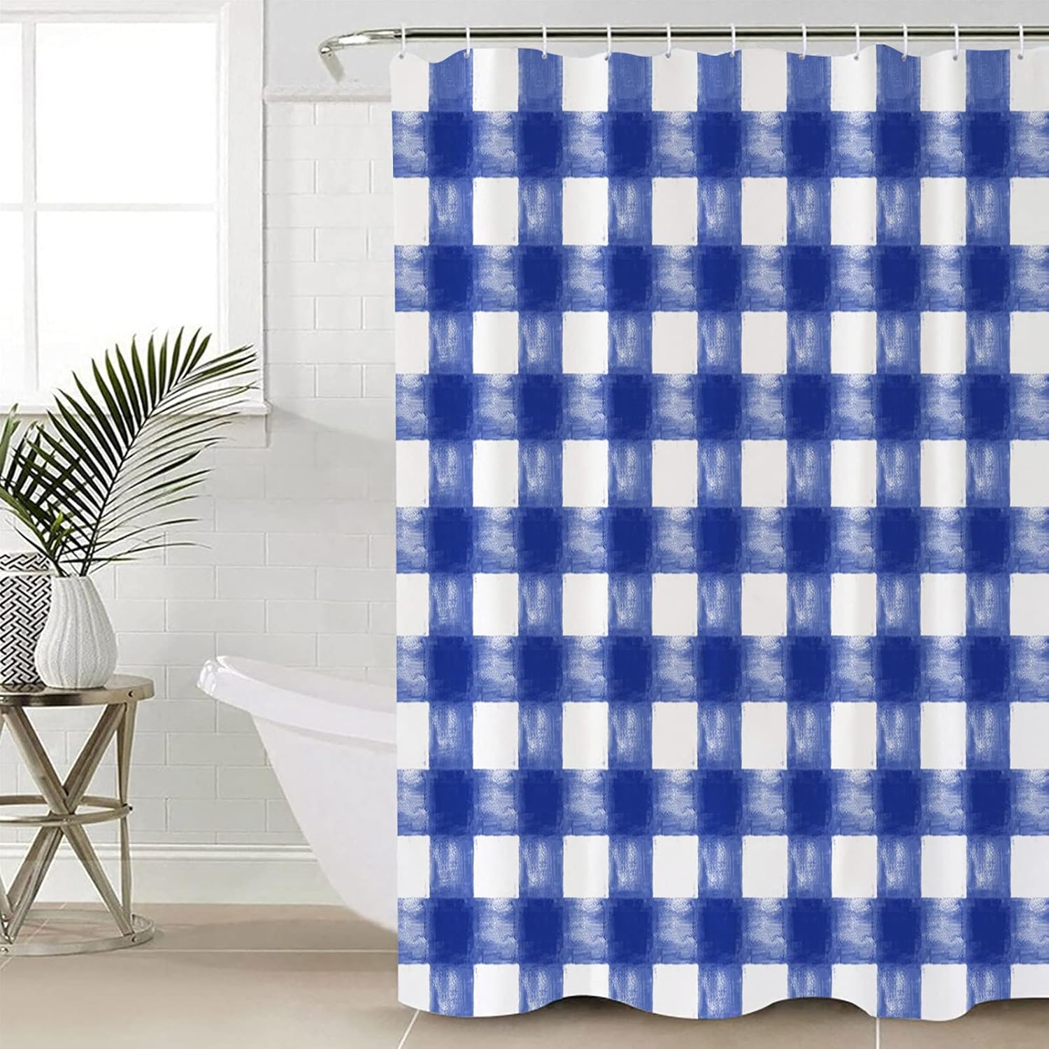 Savannan Watercolor Check Shower Curtain Set