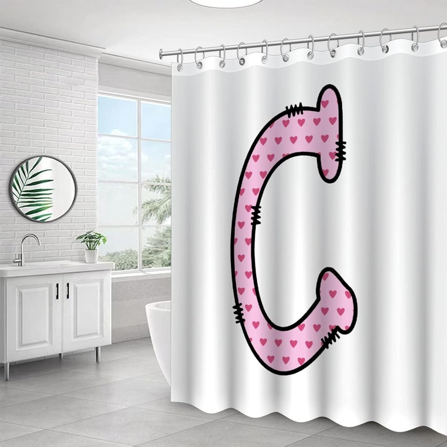 Cute Pink Heart Monogram Initial Shower Curtain