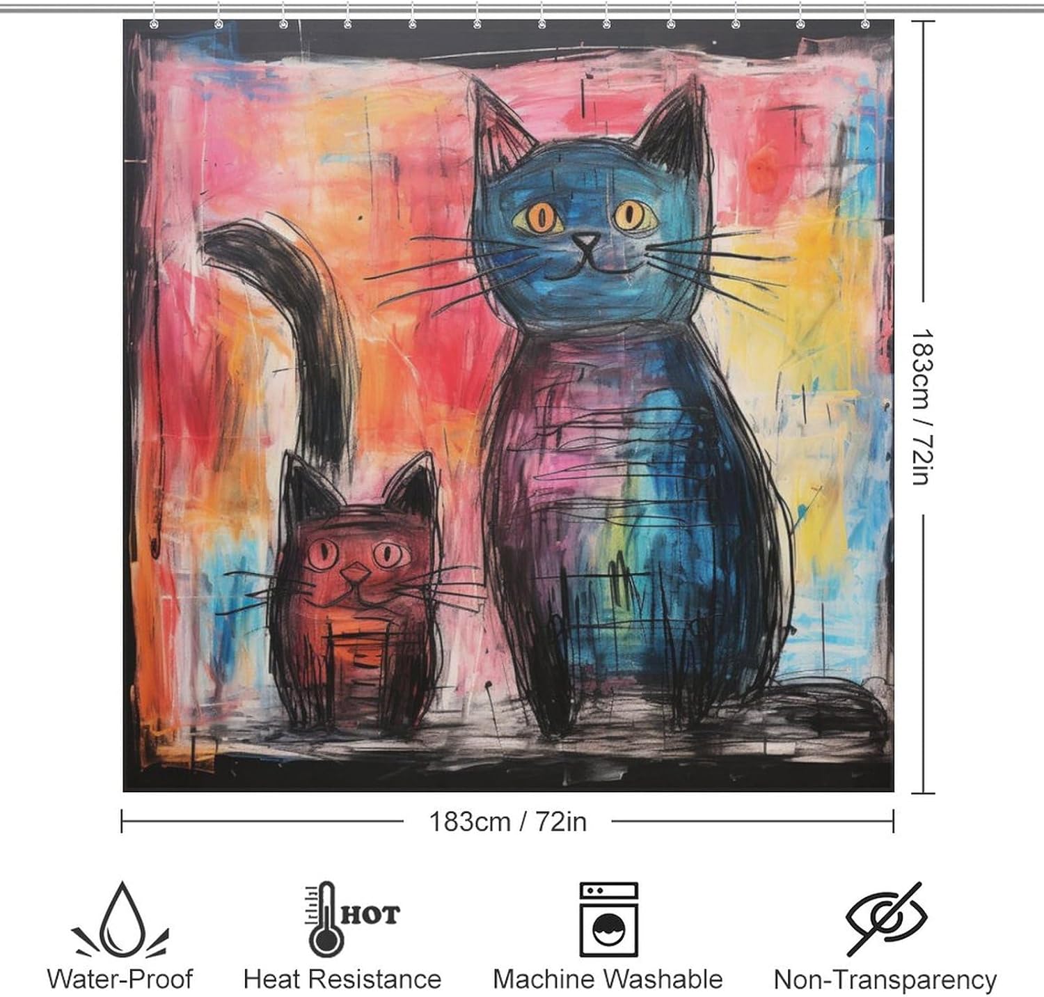 Crazy-Cut Cat Bohemian-Shaped Shower Curtain Set with 12 Hooks