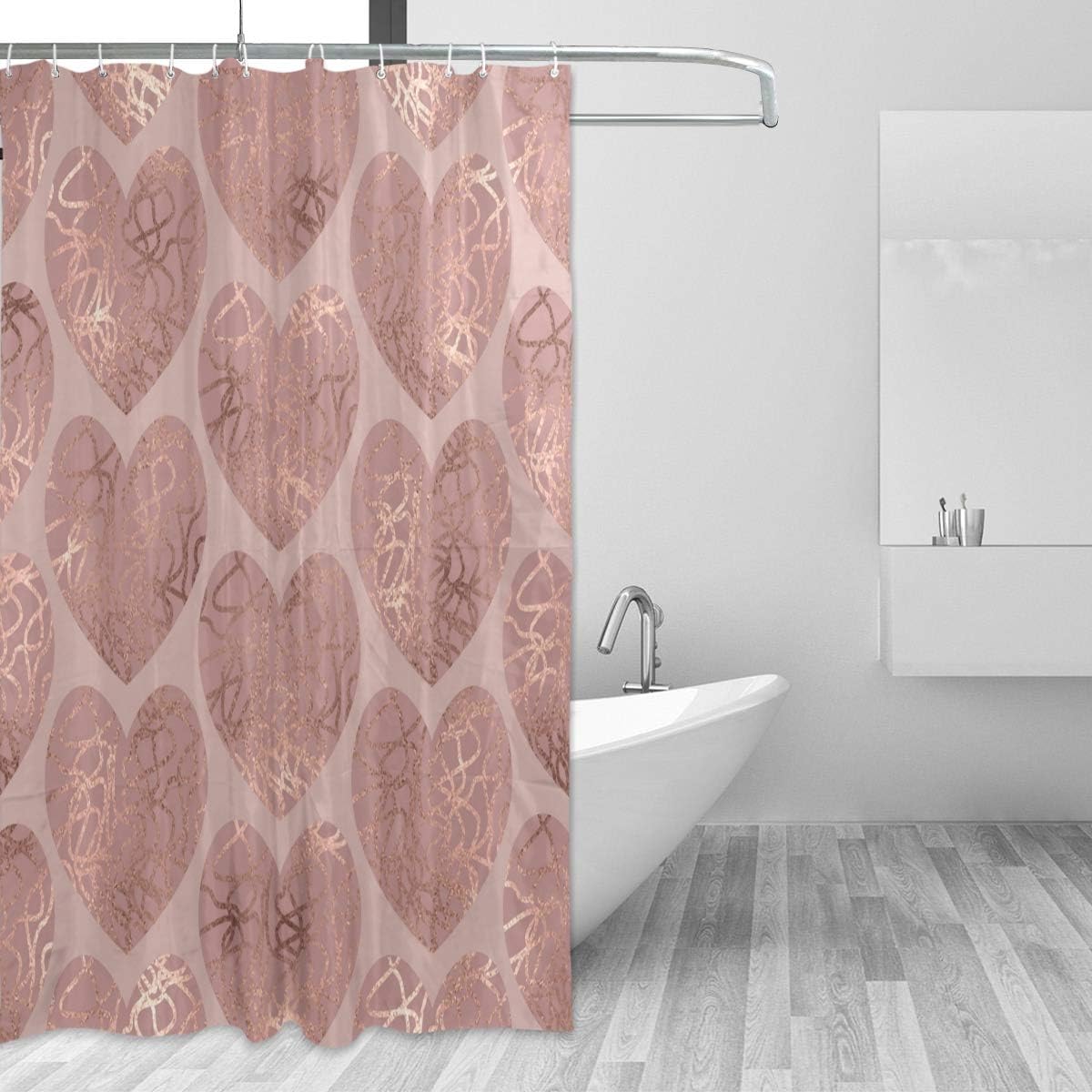 ALAZA Fabric Shower Curtain 72x72 Rose Gold Glitter Hearts