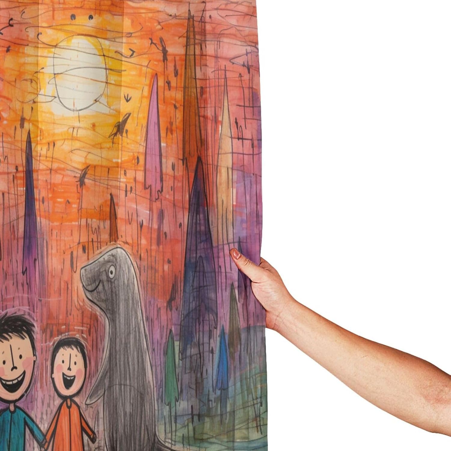 Crayon Fun - kids Drawing Painting Shower Curtain 72x72in Soft Durable