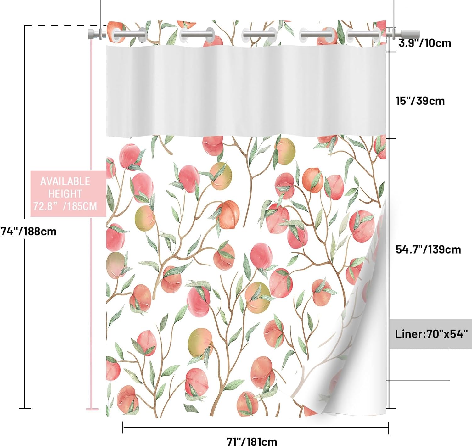Charming Peach Shower Curtain Set with Fabric Liner for Your Bathroom