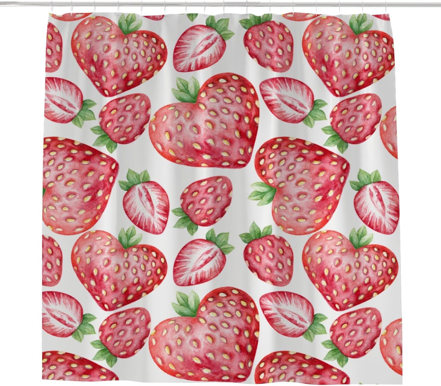 Hapuxt Shower Curtain with 12 Hooks Heart Shaped Strawberries